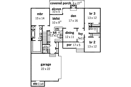 Floor Plan - Main Floor for Country House Plan #16-272 - 3 bed, 2 bath