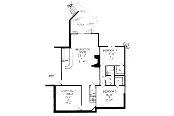 Floor Plan - Lower Floor for European House Plan #312-217 - 4 bed, 3.5 bath