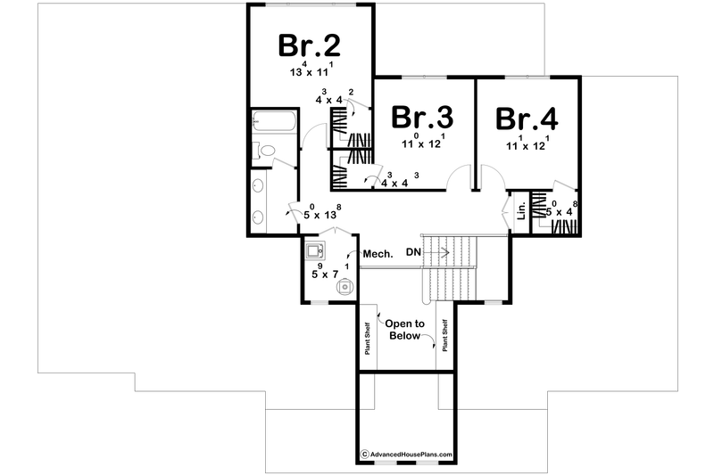 Architectural House Design - Floor Plan - Upper Floor for Cottage House Plan #455-210 - 4 bed, 3 bath