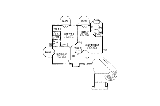 Floor Plan - Upper Floor for Adobe / Southwestern House Plan #1-905 - 4 bed, 4 bath
