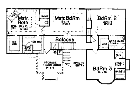 Floor Plan - Upper Floor for European House Plan #52-147 - 3 bed, 3.5 bath