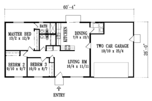 Floor Plan - Main Floor for Ranch House Plan #1-1045 - 3 bed, 2 bath