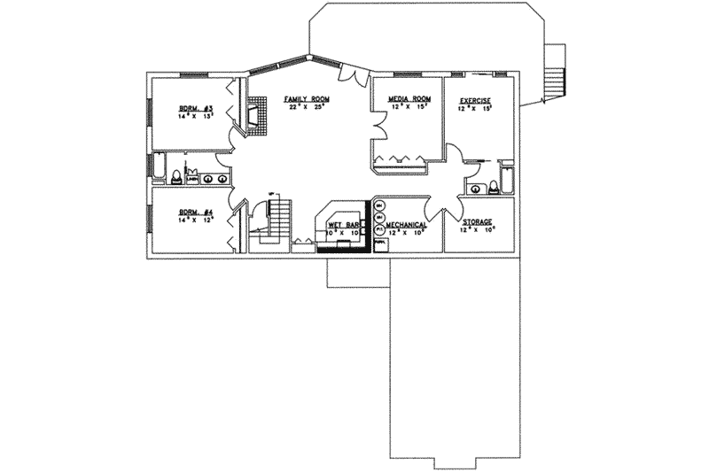 Home Plan - Floor Plan - Lower Floor for Traditional House Plan #117-237 - 4 bed, 5 bath