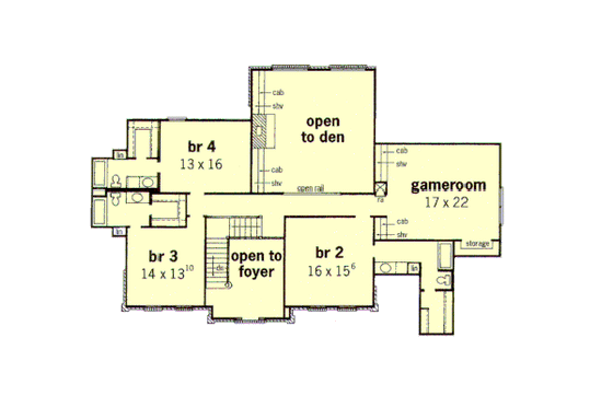 Floor Plan - Upper Floor for European House Plan #16-236 - 4 bed, 4.5 bath