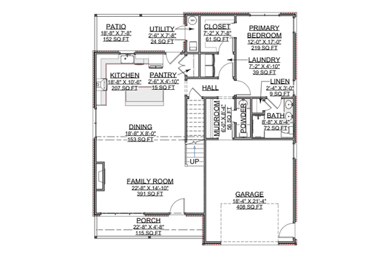 Floor Plan - Main Floor for Craftsman House Plan #1116-19 - 4 bed, 3.5 bath