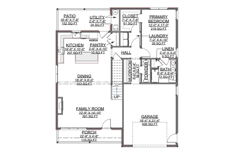 Architectural House Design - Floor Plan - Main Floor for Craftsman House Plan #1116-19 - 4 bed, 3.5 bath