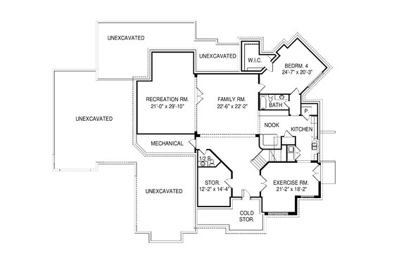 Floor Plan - Lower Floor for Contemporary House Plan #920-90 - 4 bed, 4 bath