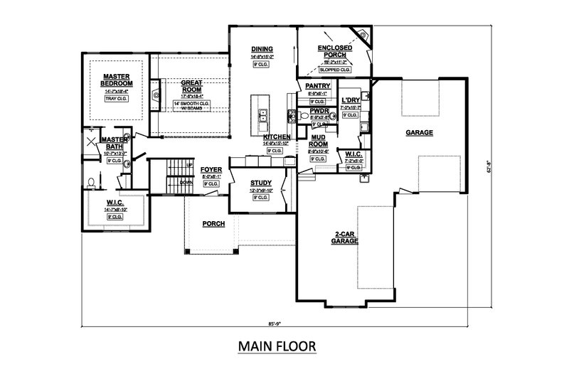 House Blueprint - Floor Plan - Main Floor for Country House Plan #1089-22 - 3 bed, 2.5 bath