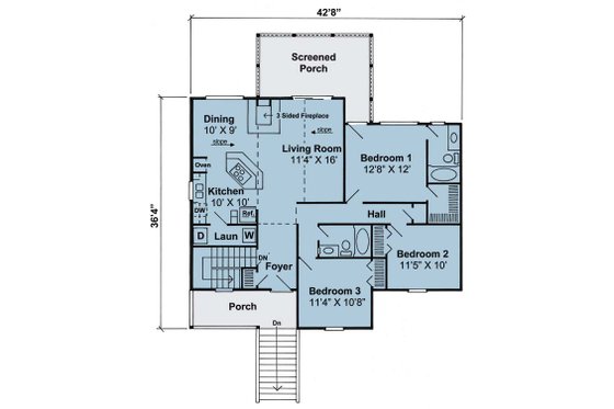 Floor Plan - Main Floor for Beach House Plan #1124-3 - 3 bed, 2 bath