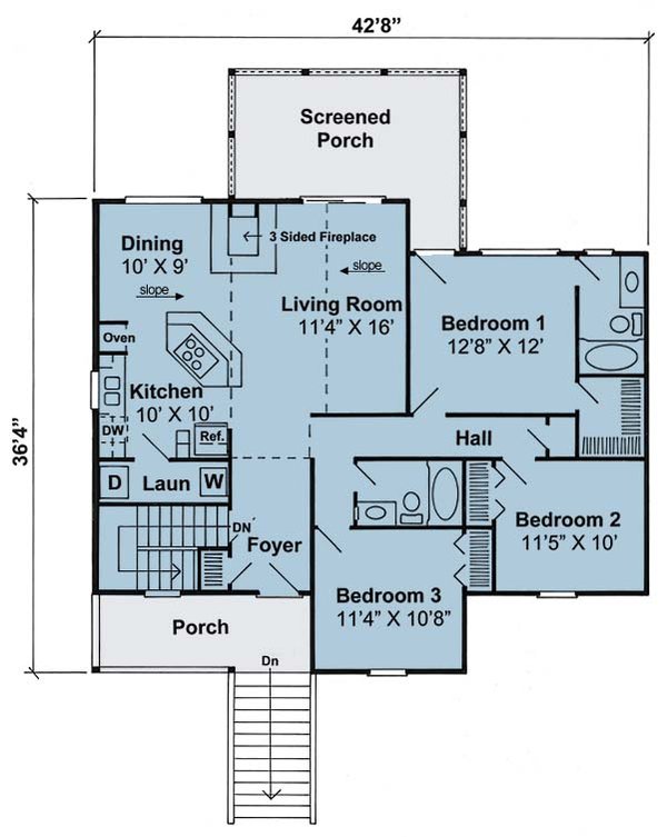 Home Plan - Floor Plan - Main Floor for Beach House Plan #1124-3 - 3 bed, 2 bath