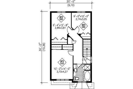 Floor Plan - Upper Floor for Traditional House Plan #25-2146 - 3 bed, 1.5 bath