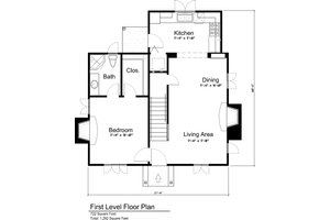 Main Level floor plan - 1300 square foot cottage home