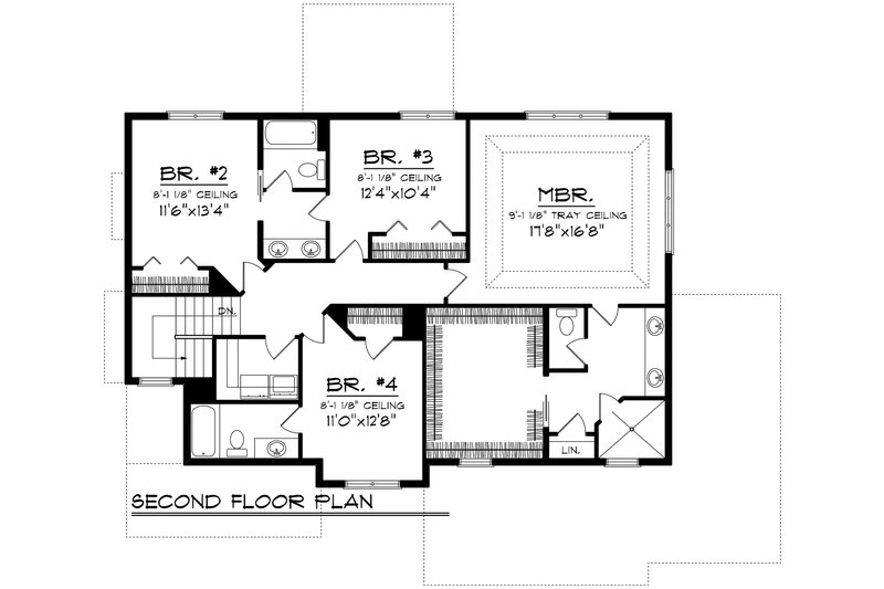 House Blueprint - Floor Plan - Upper Floor for Prairie House Plan #70-1178 - 4 bed, 3.5 bath
