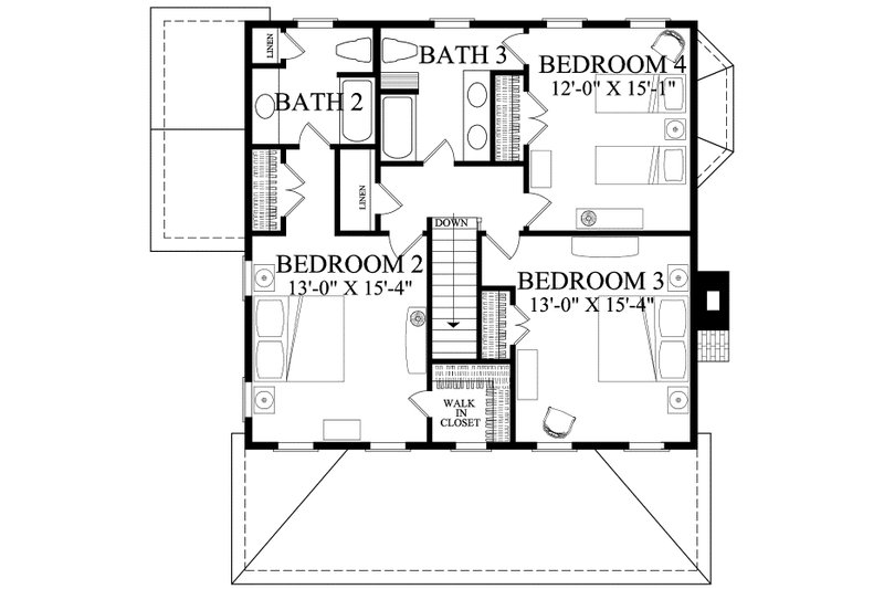 House Blueprint - Floor Plan - Upper Floor for Country House Plan #137-378 - 4 bed, 3.5 bath