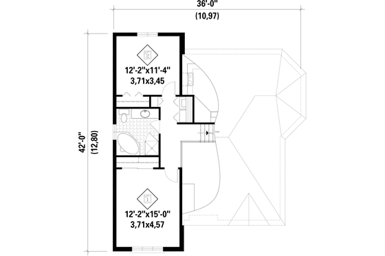 Floor Plan - Upper Floor for European House Plan #25-4641 - 2 bed, 2 bath