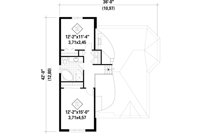 House Design - Floor Plan - Upper Floor for European House Plan #25-4641 - 2 bed, 2 bath
