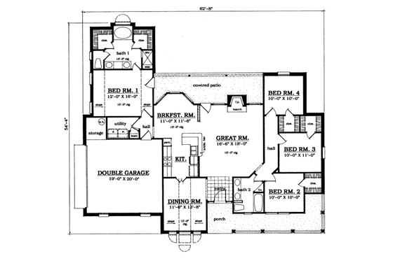 Floor Plan - Main Floor for Country House Plan #42-123 - 4 bed, 2 bath