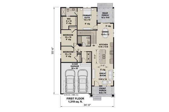 Floor Plan - Main Floor for Farmhouse House Plan #51-1328 - 3 bed, 2 bath