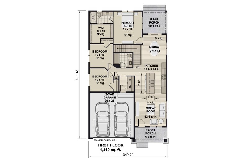 House Blueprint - Floor Plan - Main Floor for Farmhouse House Plan #51-1328 - 3 bed, 2 bath