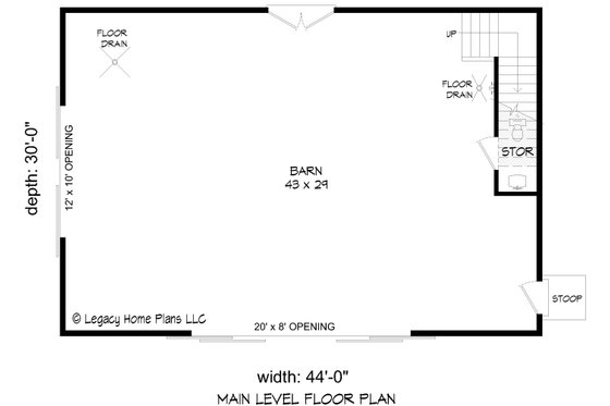 Floor Plan - Main Floor for Farmhouse House Plan #932-800, 0.5 bath