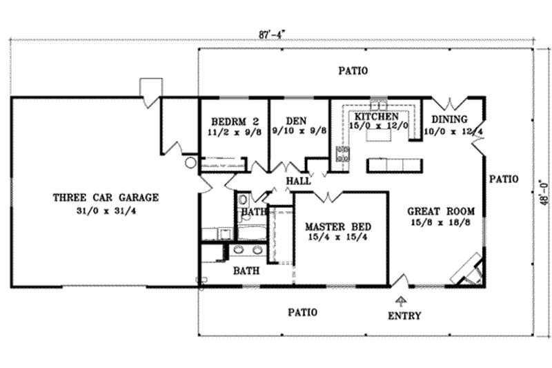 Dream House Plan - Floor Plan - Main Floor for Bungalow House Plan #1-1023 - 3 bed, 2 bath