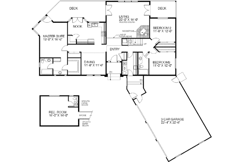 House Plan Design - Floor Plan - Main Floor for Contemporary House Plan #60-355 - 3 bed, 2.5 bath