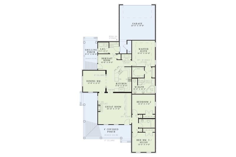 Home Plan - Floor Plan - Main Floor for Country House Plan #17-1018 - 3 bed, 2 bath