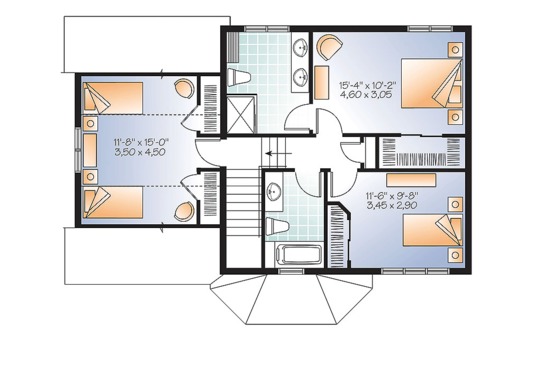 Floor Plan - Upper Floor 1 for Traditional House Plan #23-2624 - 3 bed, 2.5 bath
