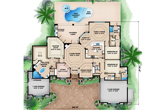 Floor Plan - Main Floor for Mediterranean House Plan #27-418 - 3 bed, 3.5 bath