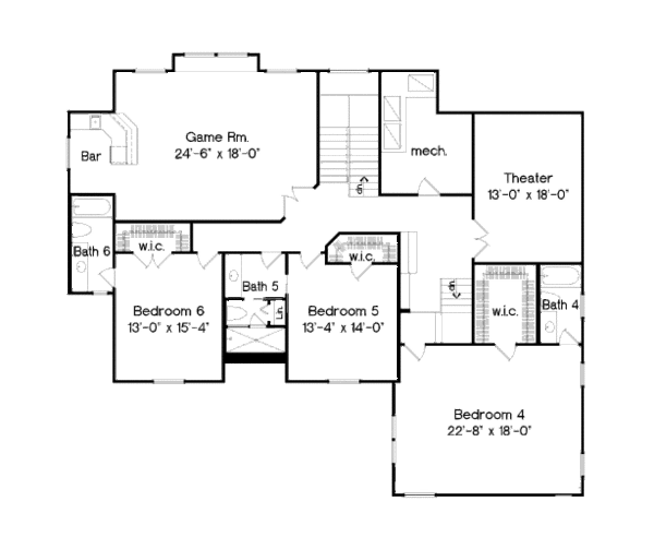 Traditional Floor Plan - Upper Floor Plan #135-209