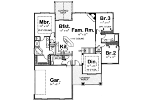 Floor Plan - Main Floor for Craftsman House Plan #20-1715 - 3 bed, 2 bath