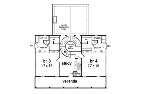 Floor Plan - Upper Floor for Southern House Plan #45-179 - 4 bed, 6 bath