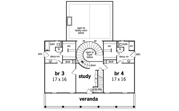 Architectural House Design - Southern Floor Plan - Upper Floor Plan #45-179