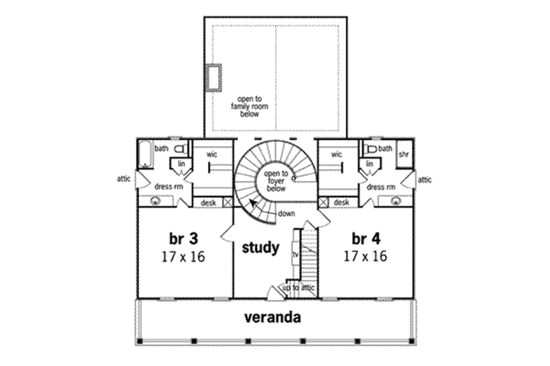 Home Plan - Floor Plan - Upper Floor for Southern House Plan #45-179 - 4 bed, 6 bath