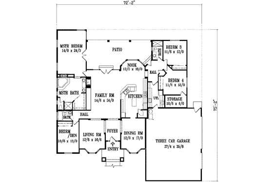 Floor Plan - Main Floor for Adobe / Southwestern House Plan #1-1092 - 4 bed, 3 bath