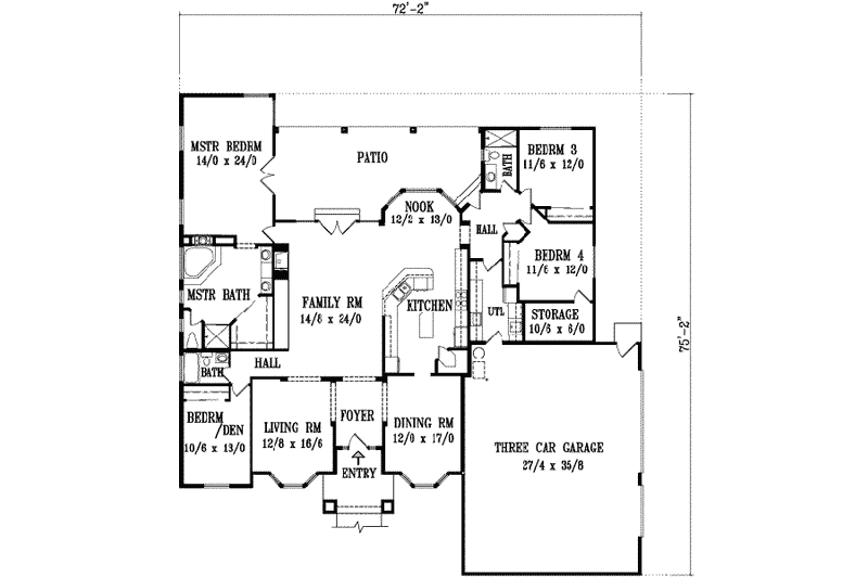 Home Plan - Floor Plan - Main Floor for Adobe / Southwestern House Plan #1-1092 - 4 bed, 3 bath
