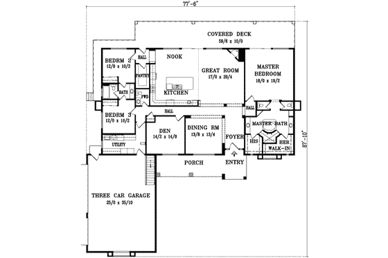 Floor Plan - Main Floor for Adobe / Southwestern House Plan #1-997 - 3 bed, 3 bath