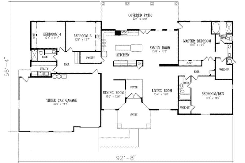 Home Plan - Floor Plan - Main Floor for Ranch House Plan #1-687 - 4 bed, 3 bath