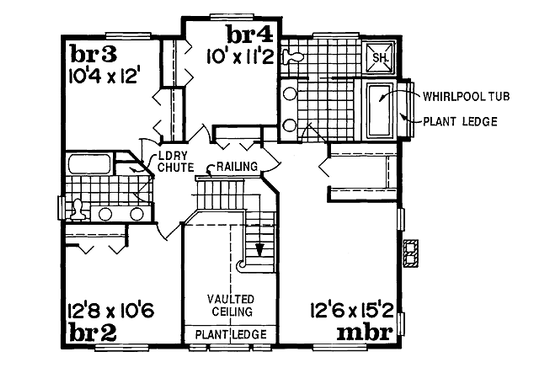 Floor Plan - Upper Floor for Country House Plan #47-305 - 4 bed, 3 bath