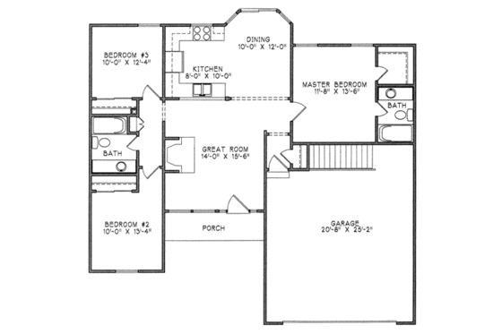 Floor Plan - Main Floor for European House Plan #6-211 - 3 bed, 2 bath