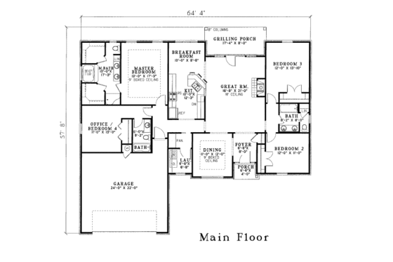Floor Plan - Main Floor for Southern House Plan #17-2360 - 3 bed, 3 bath