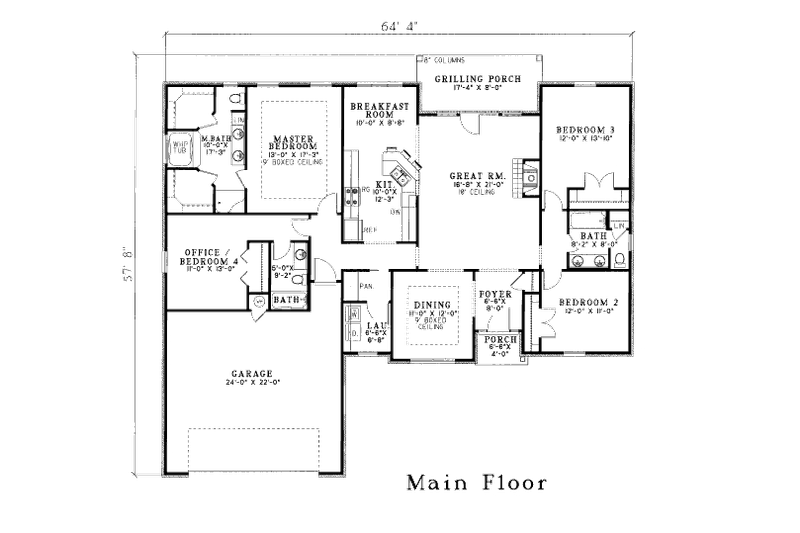 Home Plan - Floor Plan - Main Floor for Southern House Plan #17-2360 - 3 bed, 3 bath