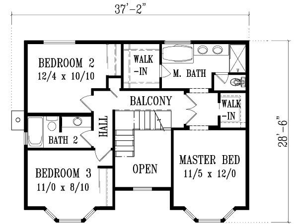Architectural House Design - Floor Plan - Upper Floor for European House Plan #1-1349 - 3 bed, 2.5 bath