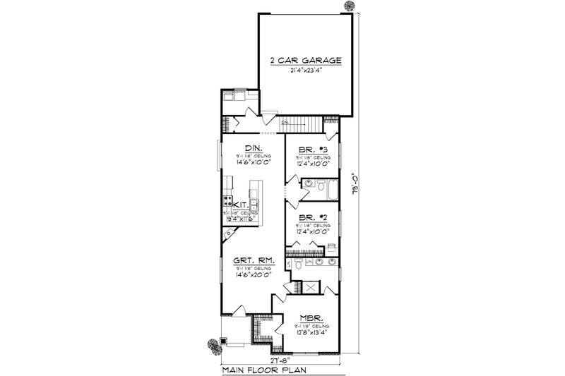 House Plan Design - Floor Plan - Main Floor for Ranch House Plan #70-1024 - 3 bed, 2 bath