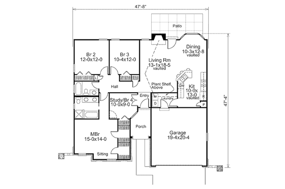 Floor Plan - Main Floor for Traditional House Plan #57-367 - 3 bed, 2 bath