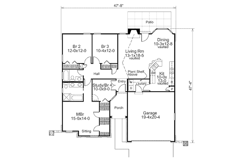 Architectural House Design - Floor Plan - Main Floor for Traditional House Plan #57-367 - 3 bed, 2 bath