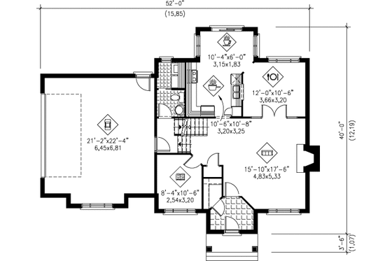 Floor Plan - Main Floor for European House Plan #25-245 - 3 bed, 2.5 bath