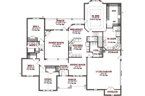 Floor Plan - Main Floor for Traditional House Plan #63-118 - 4 bed, 2.5 bath