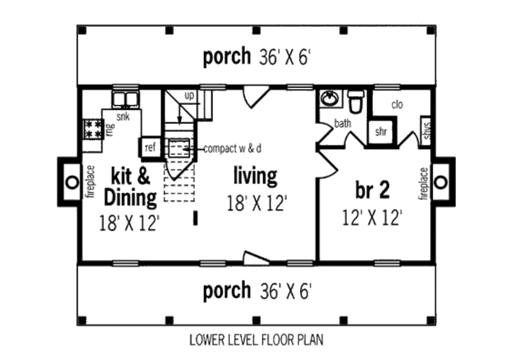 Cabin Style House Plan 2 Beds 2 Baths 1034 Sq Ft Plan 45 335 Eplans Com