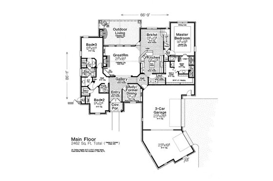 Floor Plan - Main Floor for European House Plan #310-1306 - 3 bed, 2.5 bath